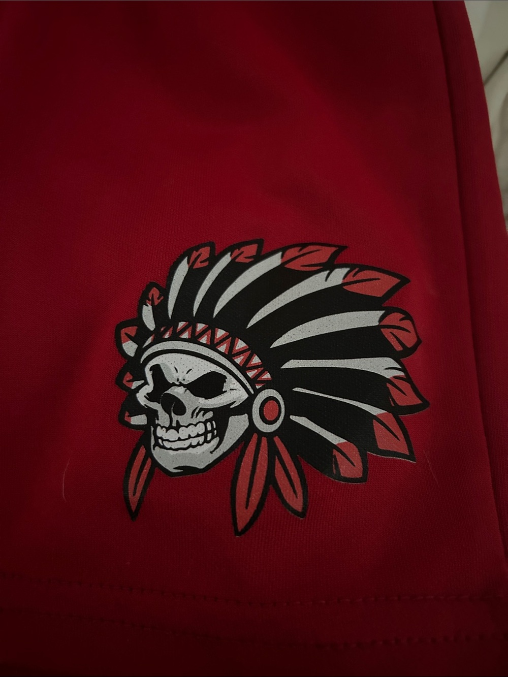 Augusta Sportswear Red Men's Athletic Shorts with Skull Headdress Graphic